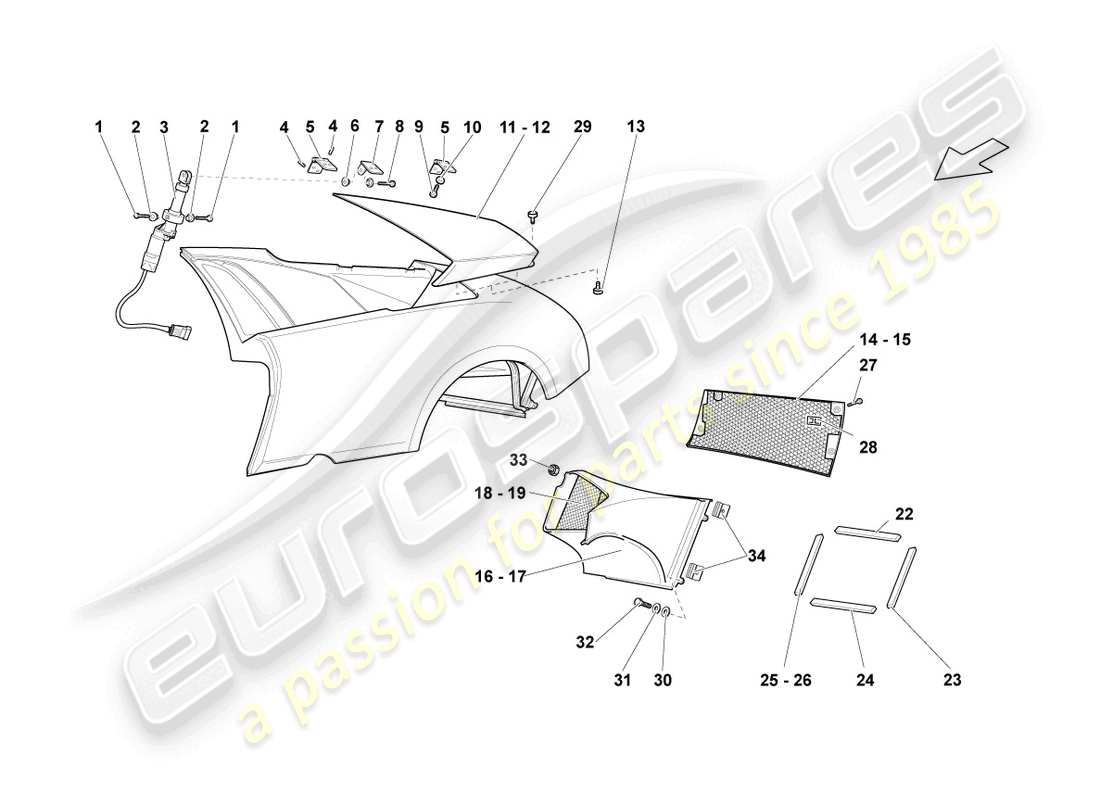 lamborghini lp640 coupe (2009) side panel trim part diagram