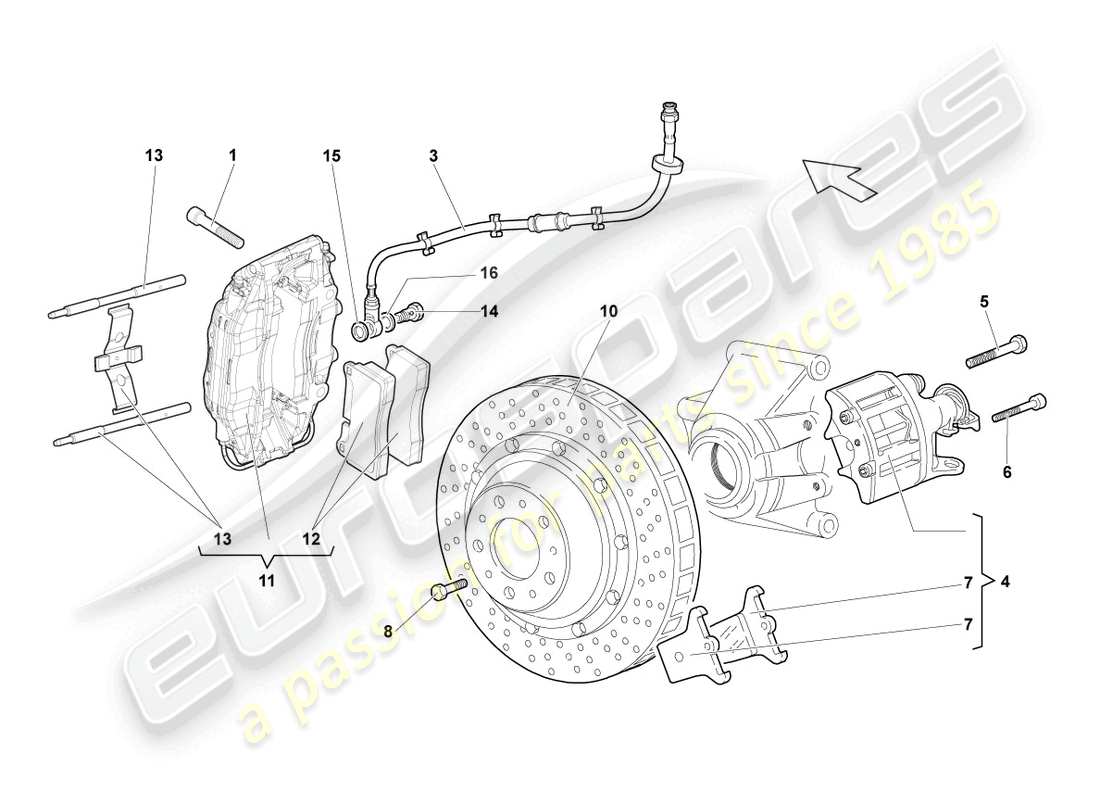 lamborghini lp640 roadster (2009) disc brake rear parts diagram