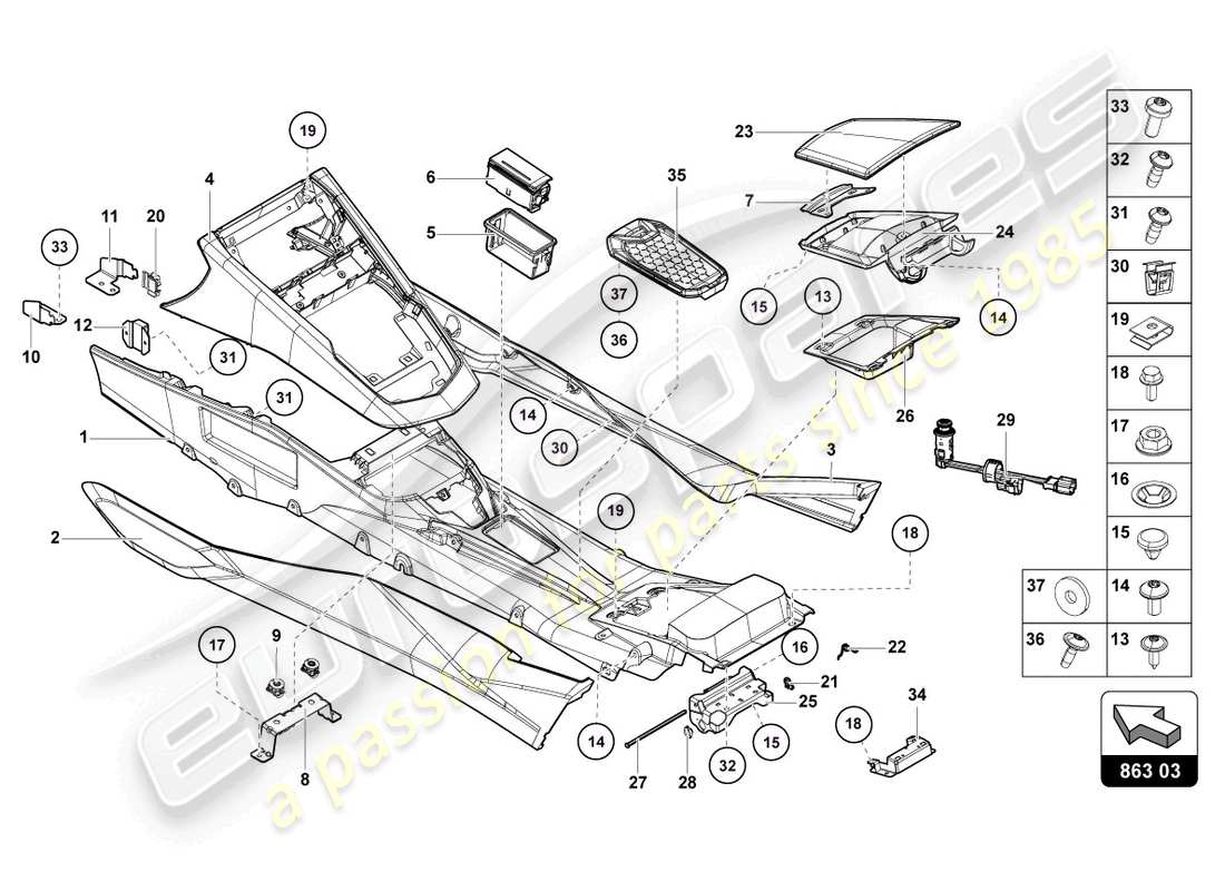 lamborghini lp770-4 svj roadster (2022) tunnel rear parts diagram