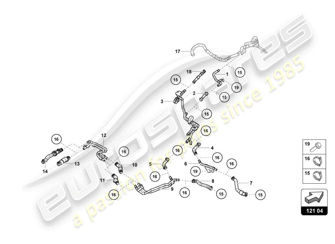 lamborghini sterrato (2024) coolant hoses and pipes parts diagram