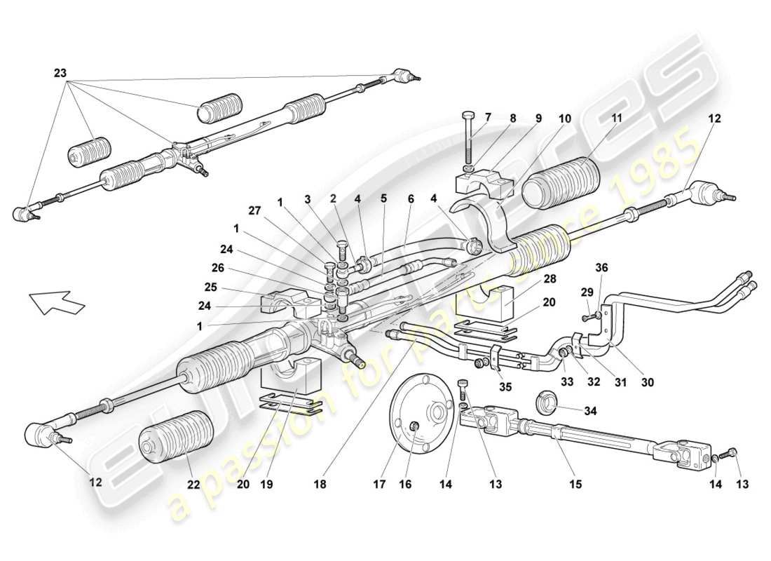 lamborghini lp640 roadster (2008) steering gear part diagram