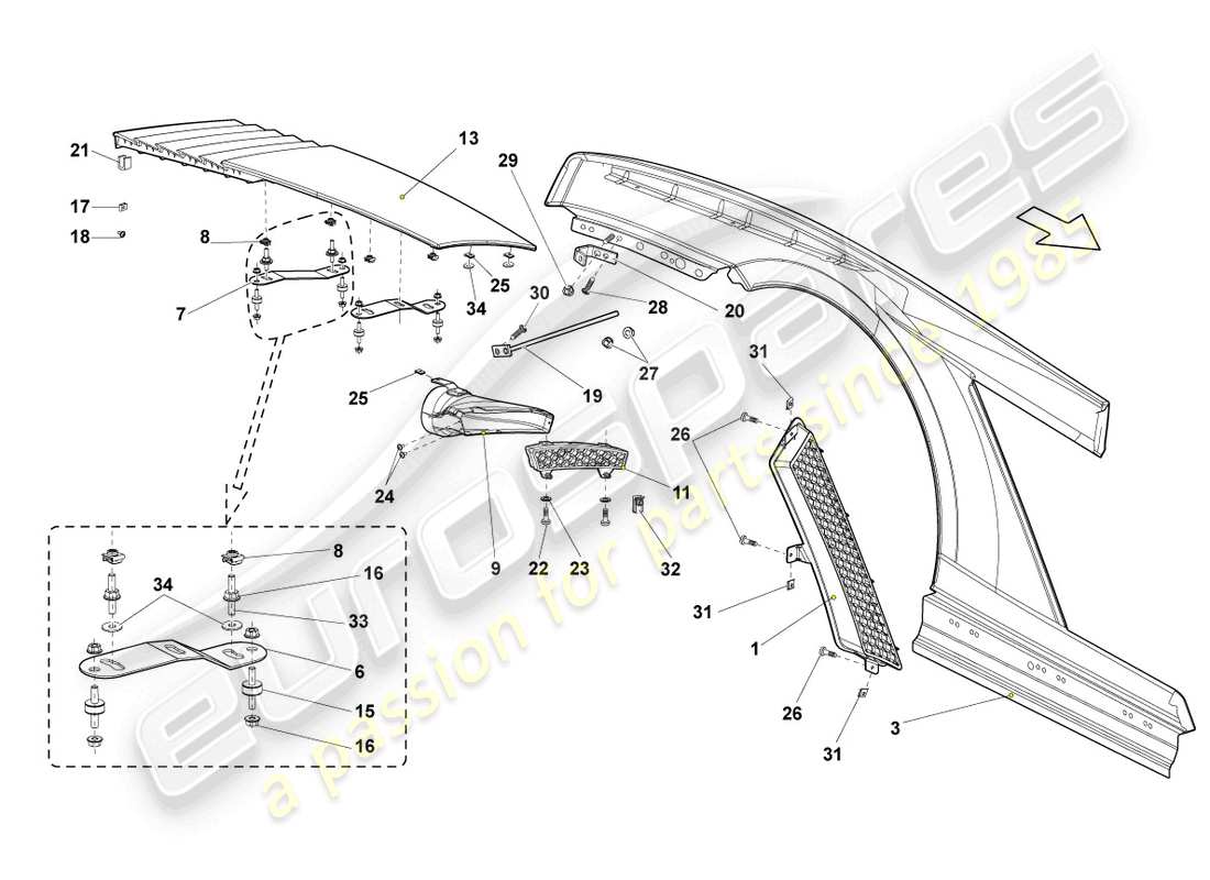 lamborghini gallardo coupe (2008) wing rear part diagram