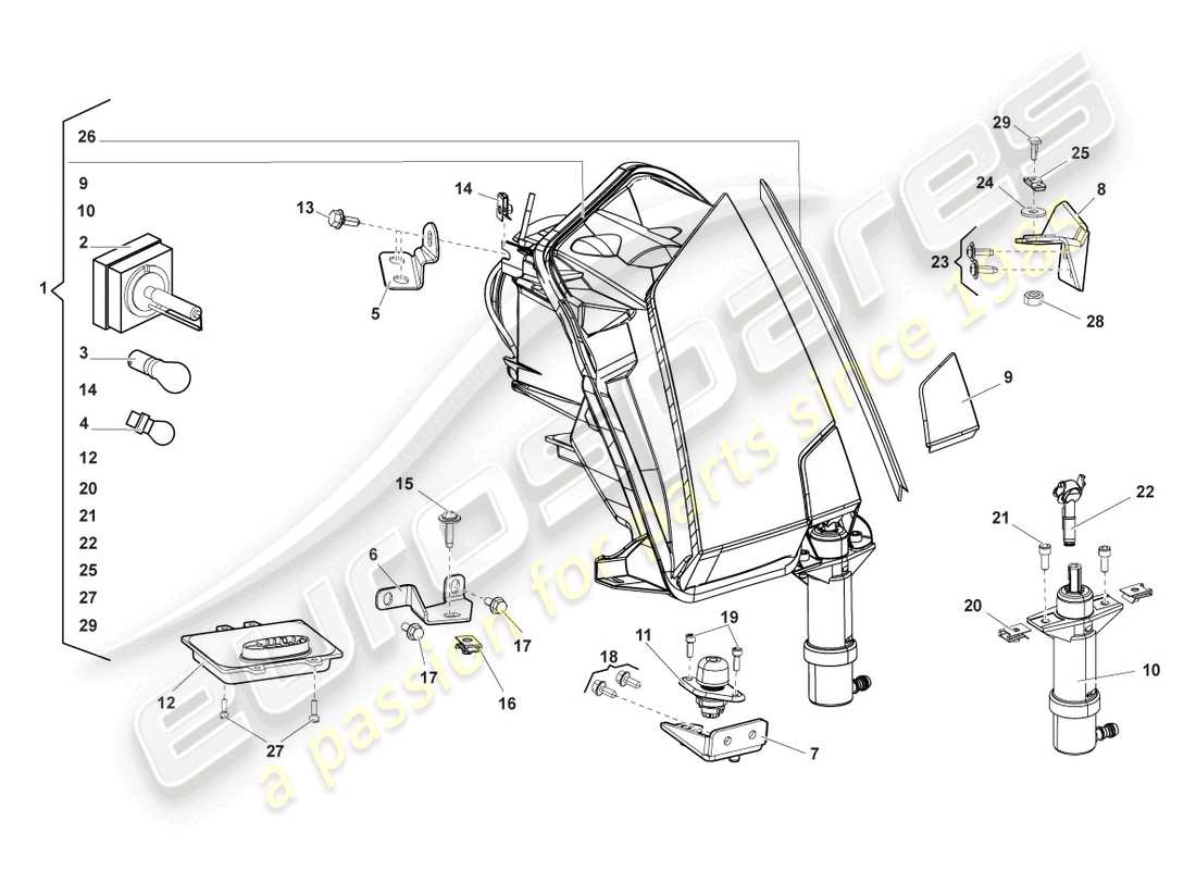 lamborghini lp560-4 coupe (2011) headlight for curve light and led daytime driving lights parts diagram