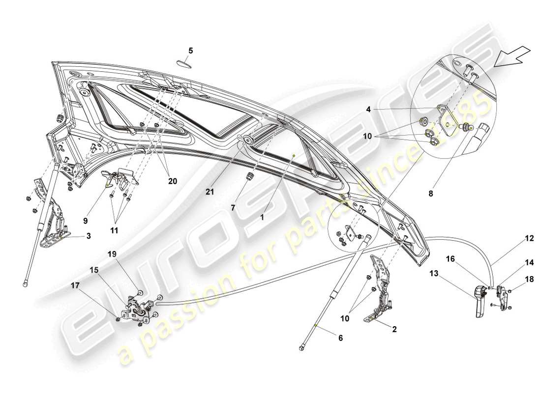 lamborghini gallardo coupe (2008) bonnet part diagram