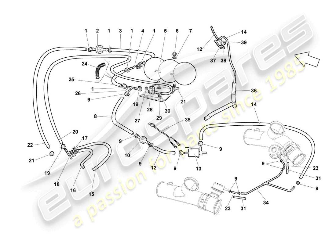 lamborghini lp640 roadster (2007) vacuum system parts diagram