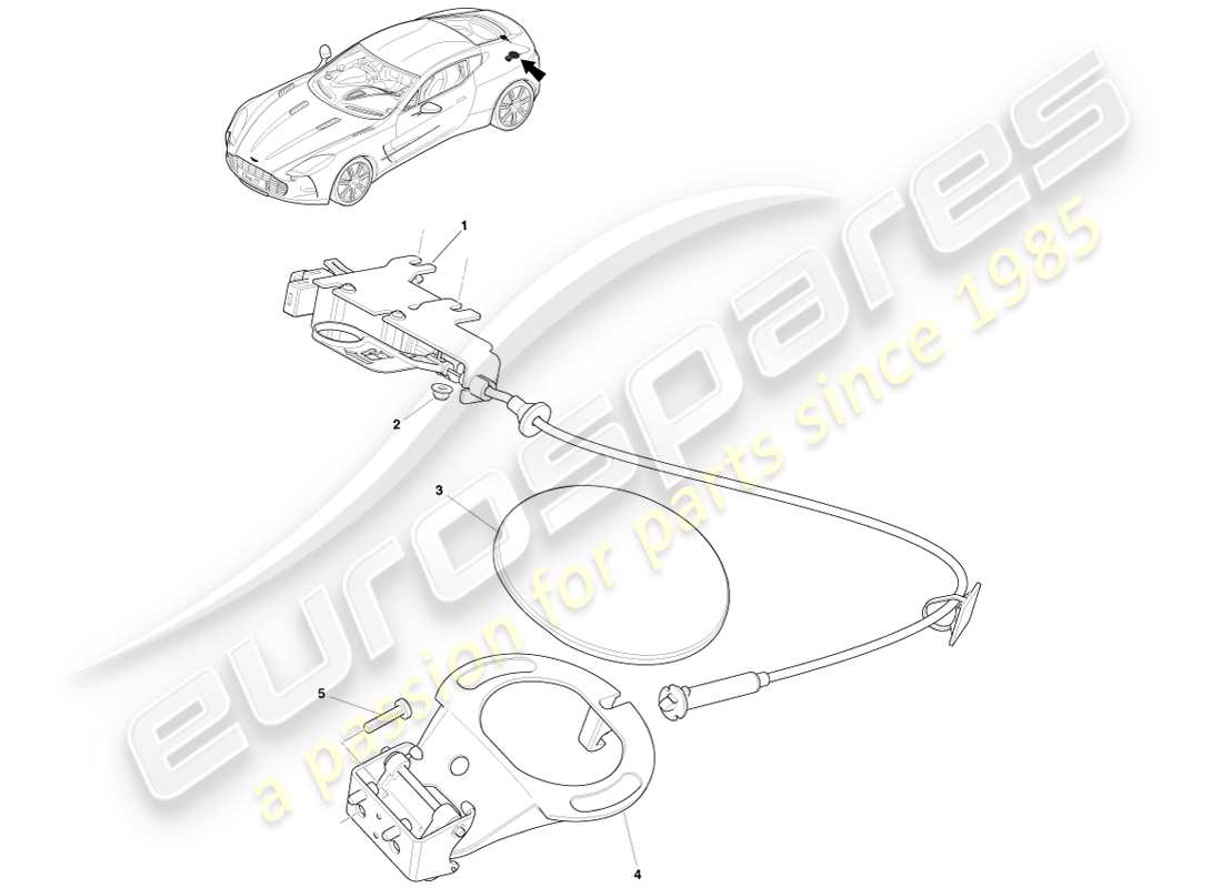 aston martin one-77 (2011) fuel filler mechanism part diagram