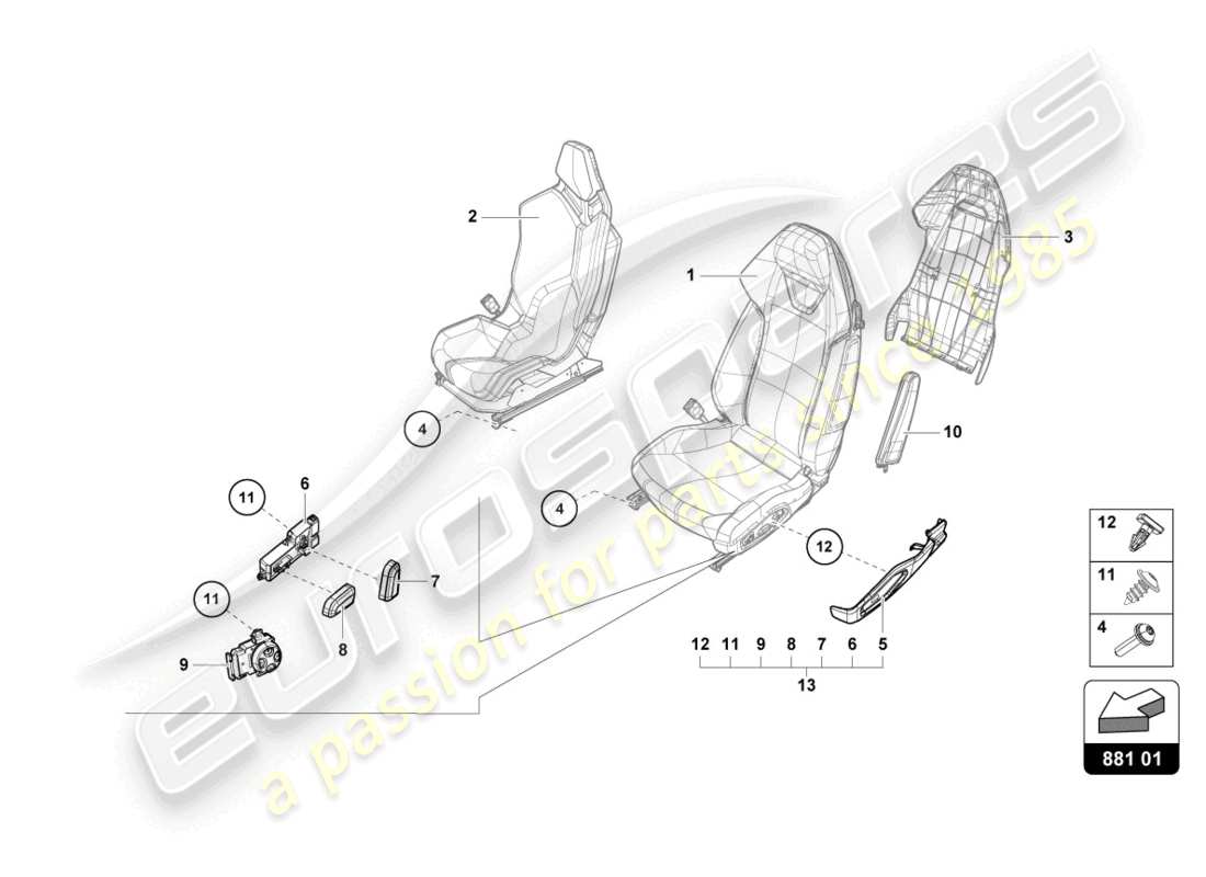 lamborghini evo coupe (2023) seat parts diagram