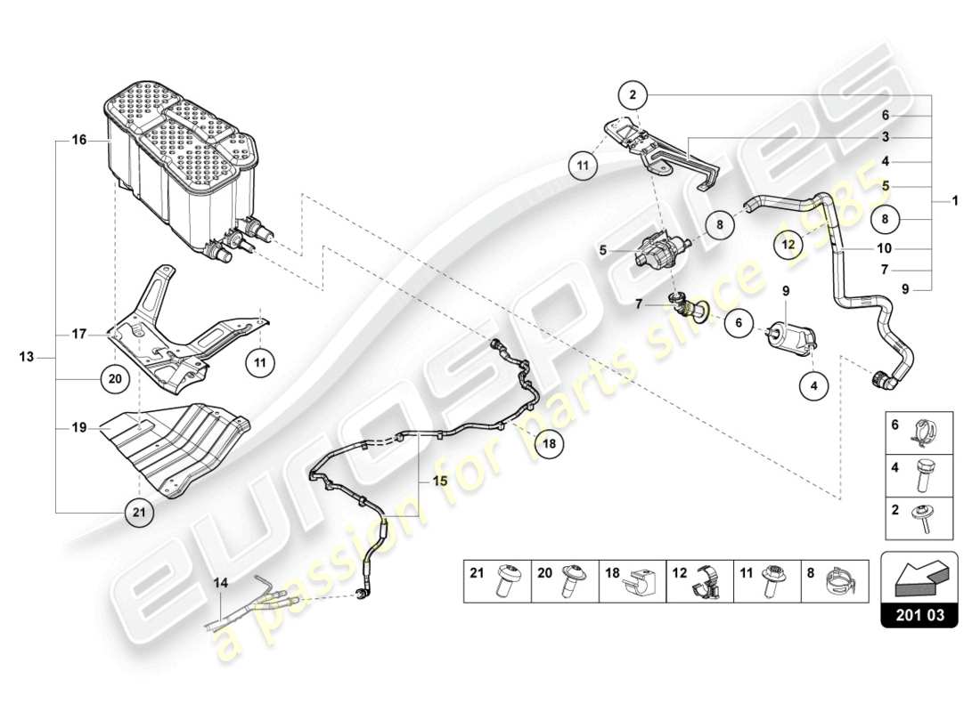 lamborghini urus (2021) active charcoal filter with diagnosis pump for fuel delivery system part diagram