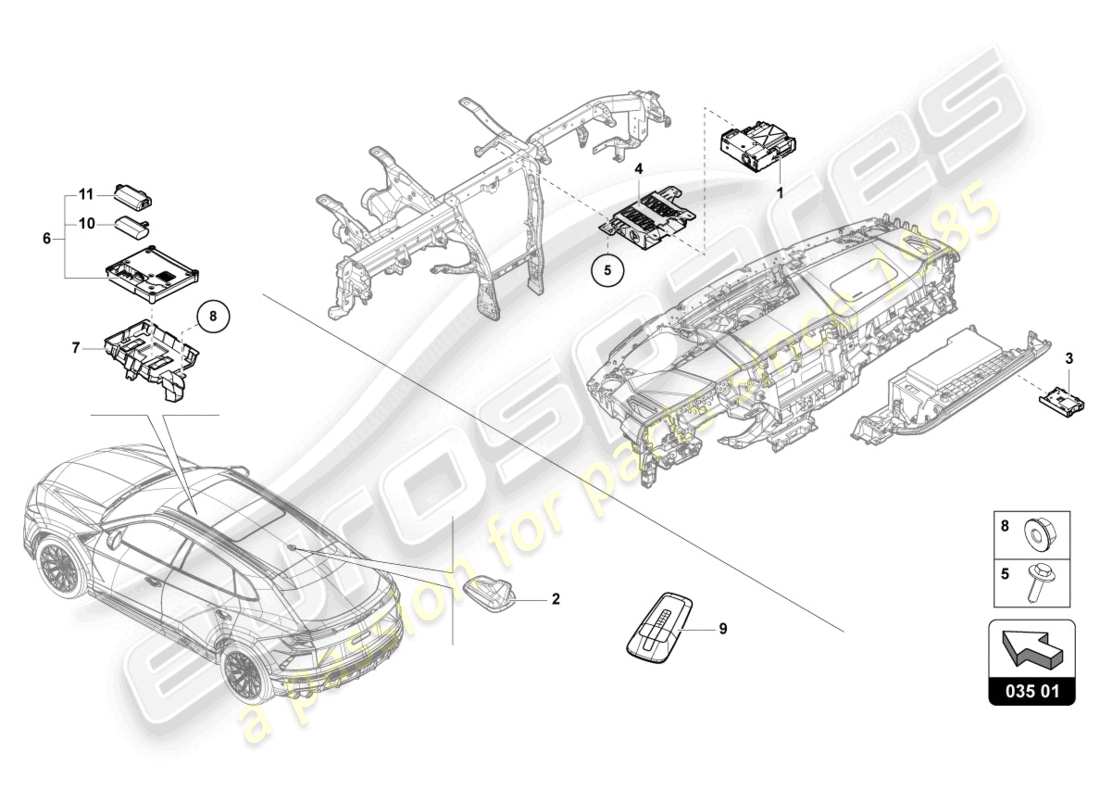 lamborghini urus (2021) control unit for infor- mation electronics part diagram