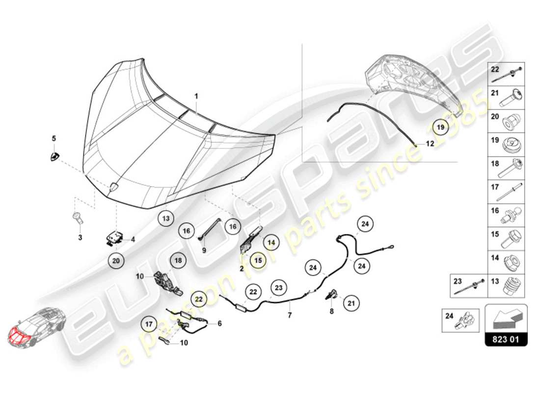 VIEW PARTS DIAGRAMS FROM THE LAMBORGHINI REVUELTO PARTS CATALOGUE a part diagram from the lamborghini revuelto parts catalogue