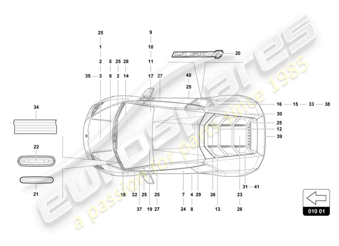 a part diagram from the lamborghini huracan tecnica parts catalogue