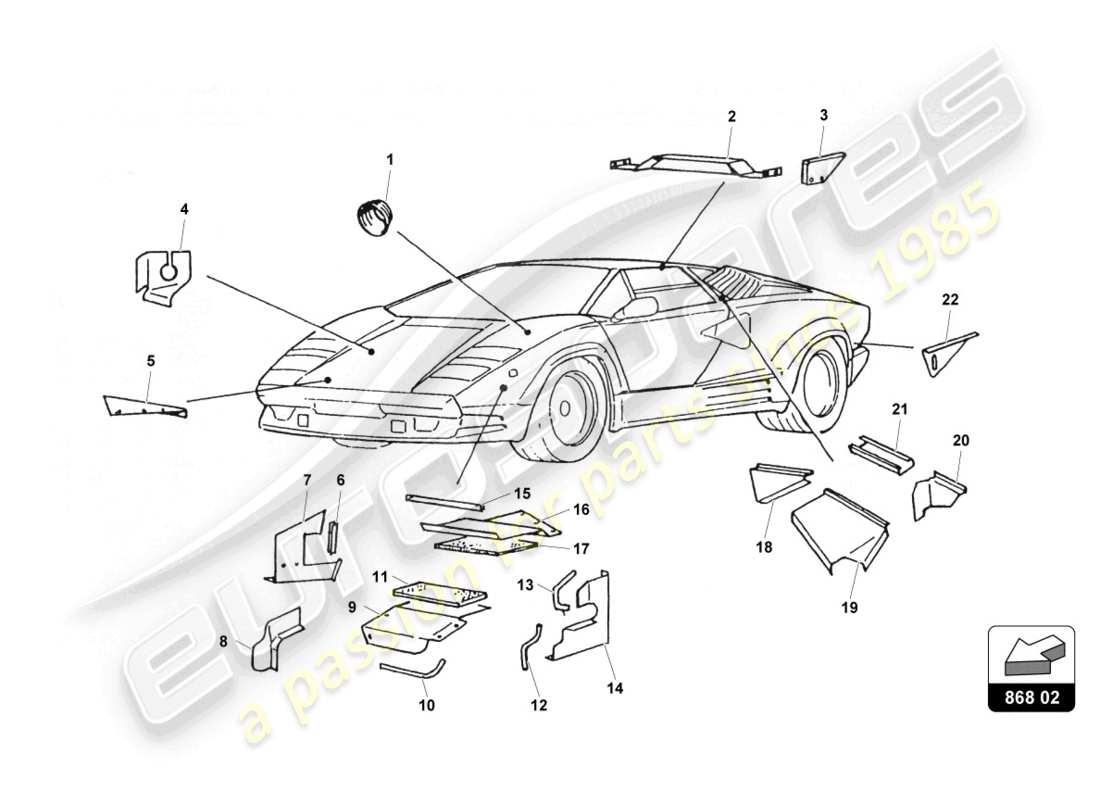 a part diagram from the lamborghini countach parts catalogue