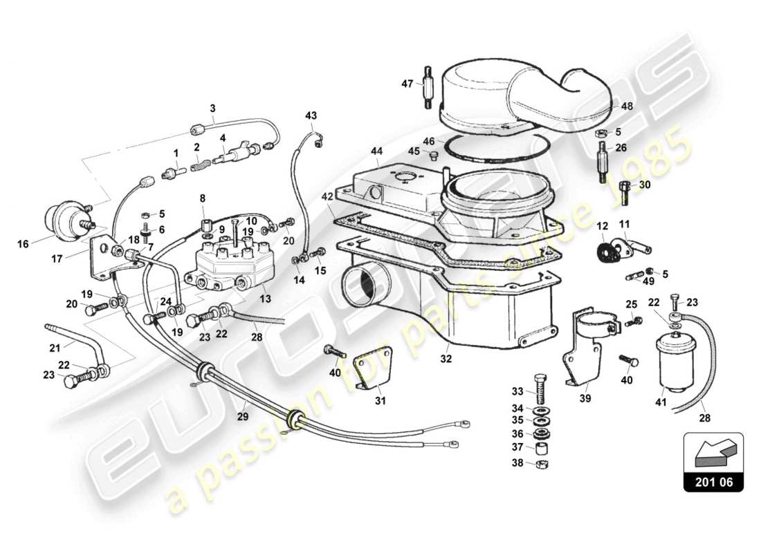 a part diagram from the lamborghini countach 25th anniversary (1989) parts catalogue