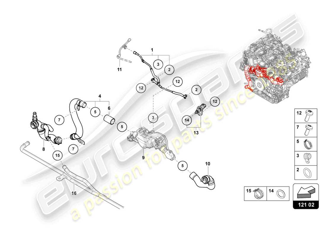 lamborghini urus (2021) coolant pipe part diagram