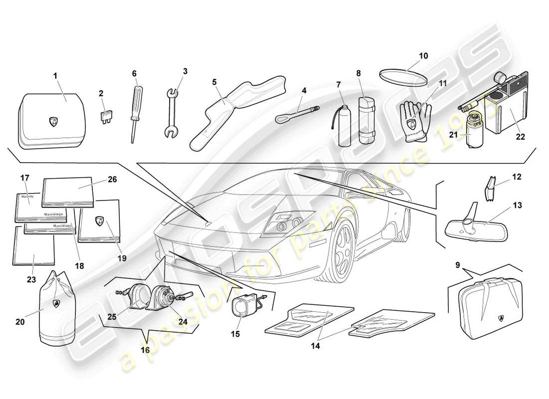 lamborghini lp640 coupe (2009) vehicle tools part diagram