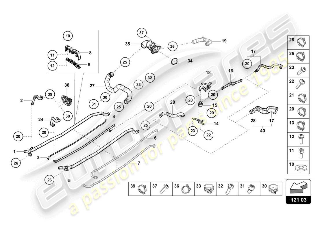 lamborghini sto (2022) coolant hoses and pipes center part diagram