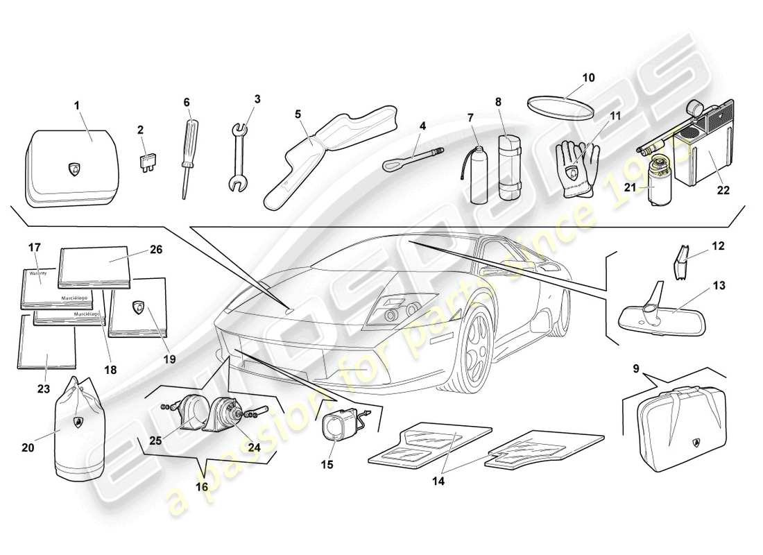 lamborghini lp640 coupe (2010) vehicle tools parts diagram