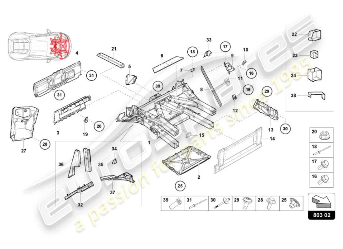 lamborghini sterrato (2024) front frame parts diagram