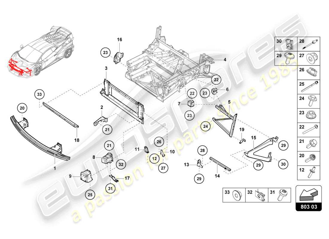 lamborghini sto (2024) front frame part diagram