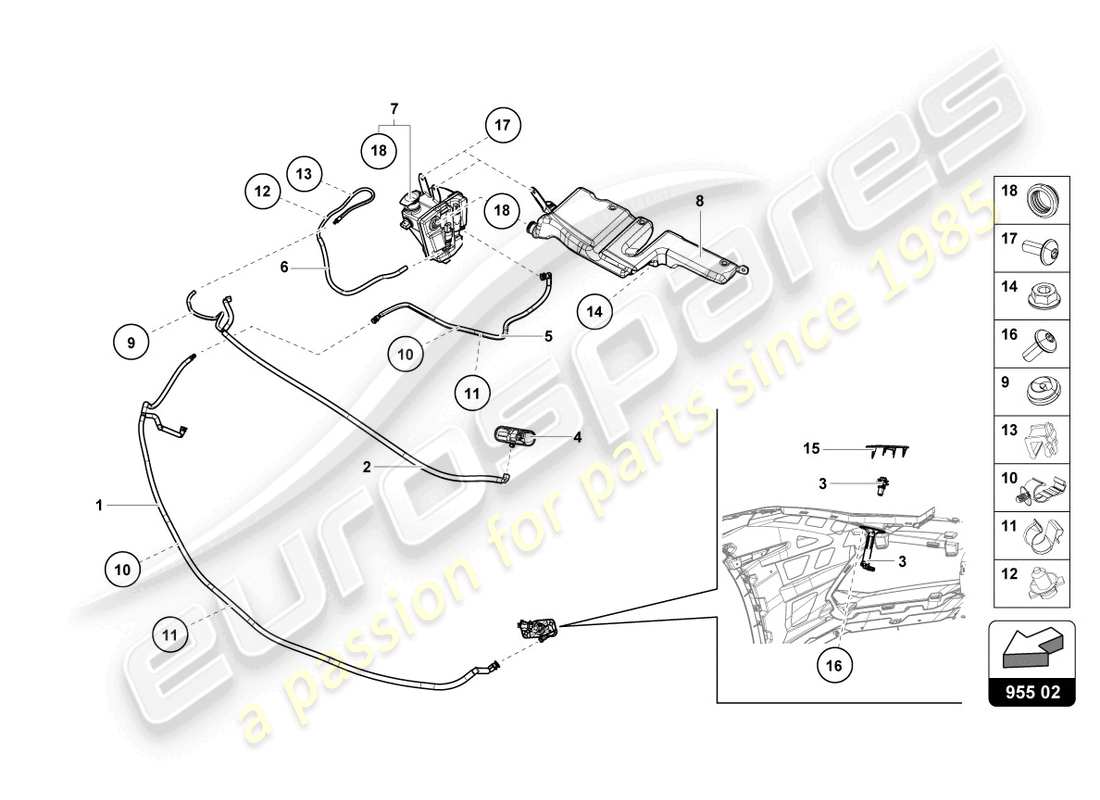 lamborghini evo coupe (2021) headlight washer system parts diagram