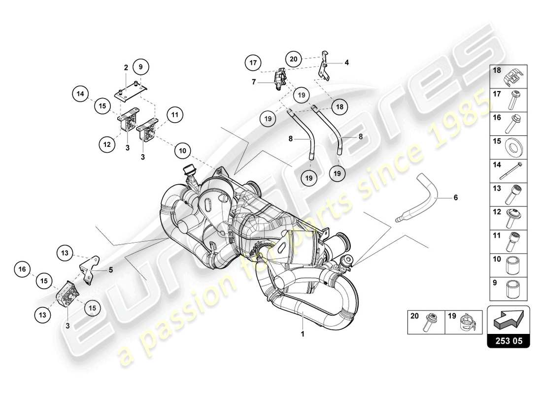 lamborghini evo coupe (2021) silencer parts diagram