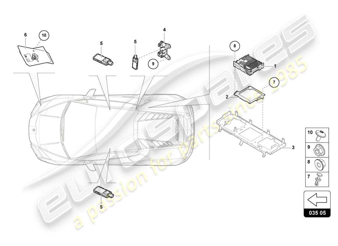 lamborghini evo coupe (2023) aerial parts diagram