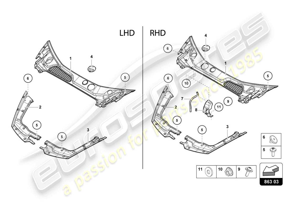 lamborghini evo coupe (2021) front end cover parts diagram