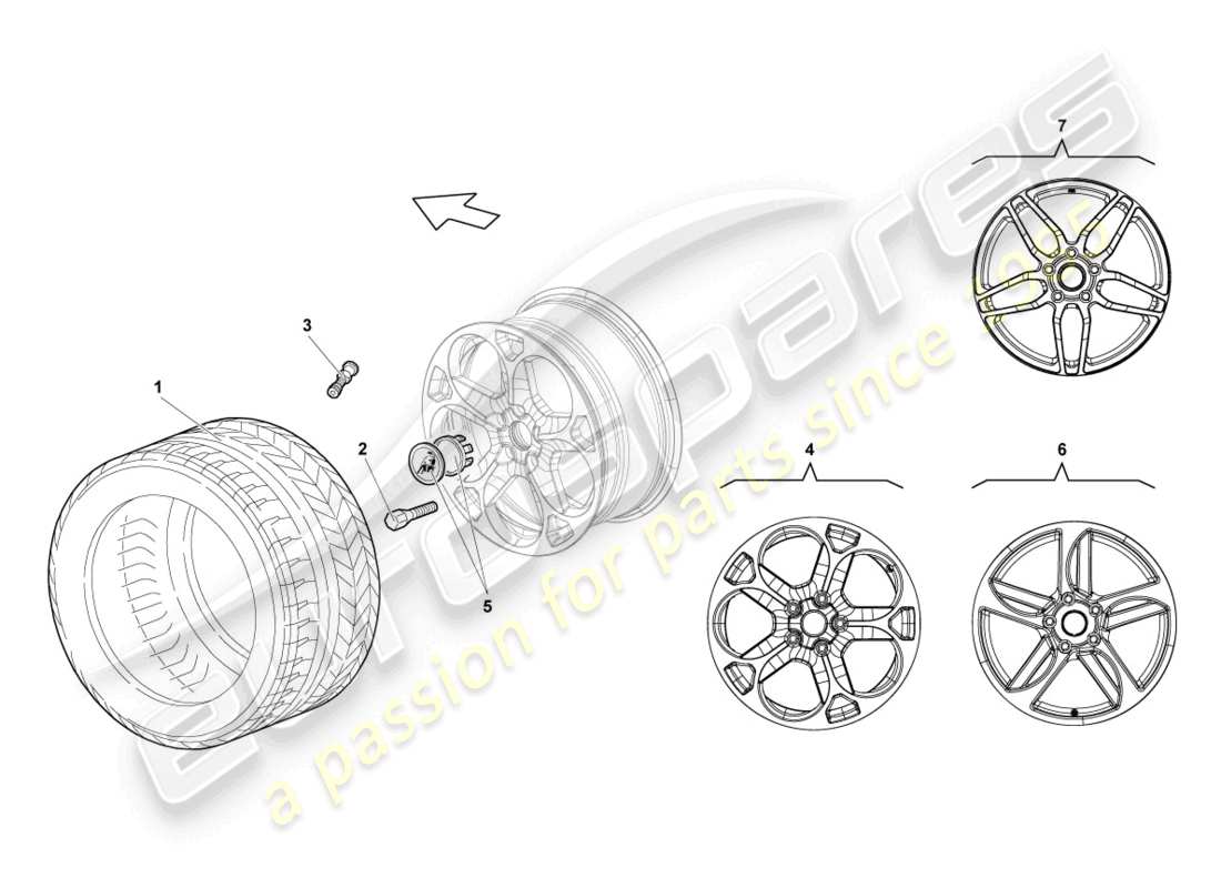 lamborghini lp640 coupe (2010) aluminium rim front part diagram