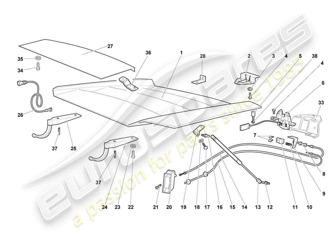 lamborghini lp640 coupe (2008) flap for engine cover part diagram