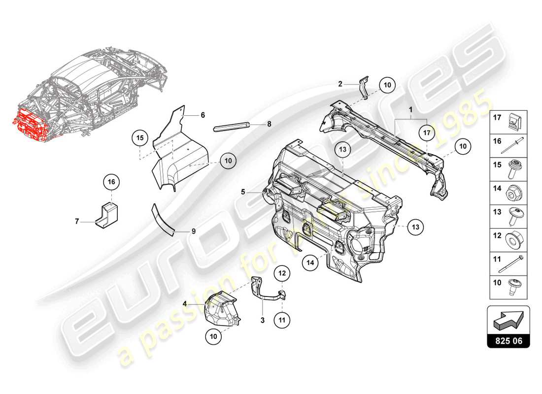 lamborghini evo coupe (2021) heat shield 'opf' parts diagram