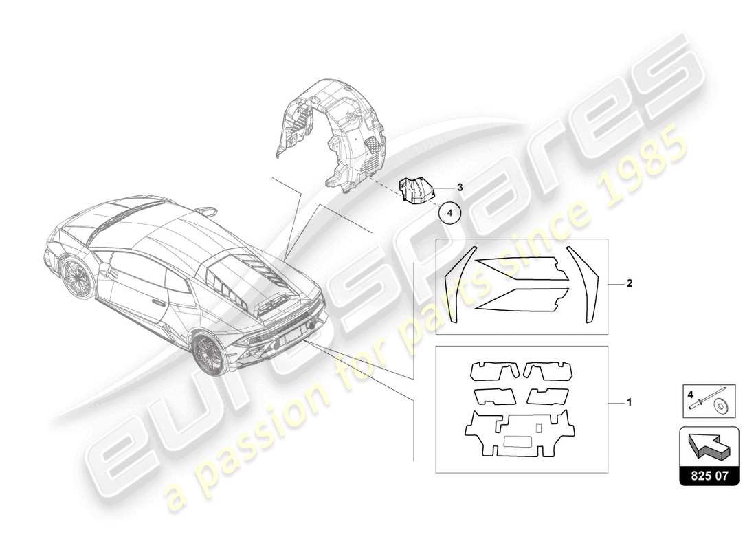 lamborghini evo coupe (2021) heat insulation (self-adhesive) parts diagram