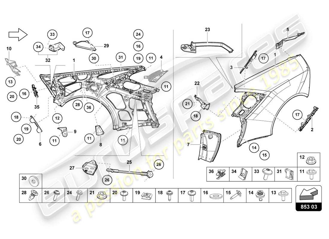 lamborghini evo coupe (2021) wing parts diagram