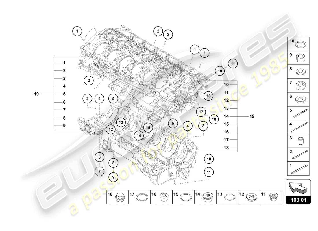 lamborghini countach lpi 800-4 (2022) engine block parts diagram