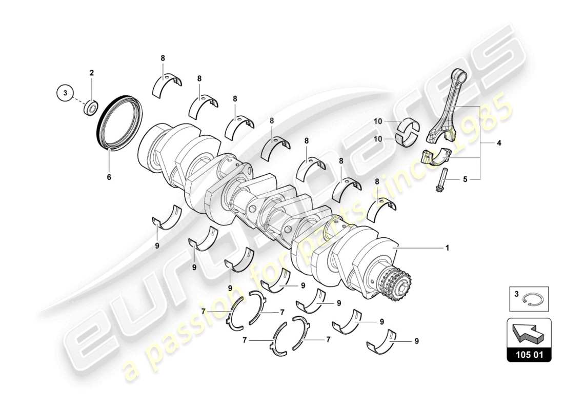 lamborghini countach lpi 800-4 (2022) crankshaft with bearings parts diagram