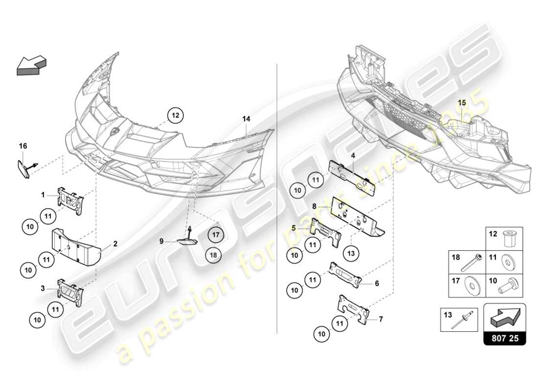 lamborghini ultimae (2022) bumper, complete parts diagram