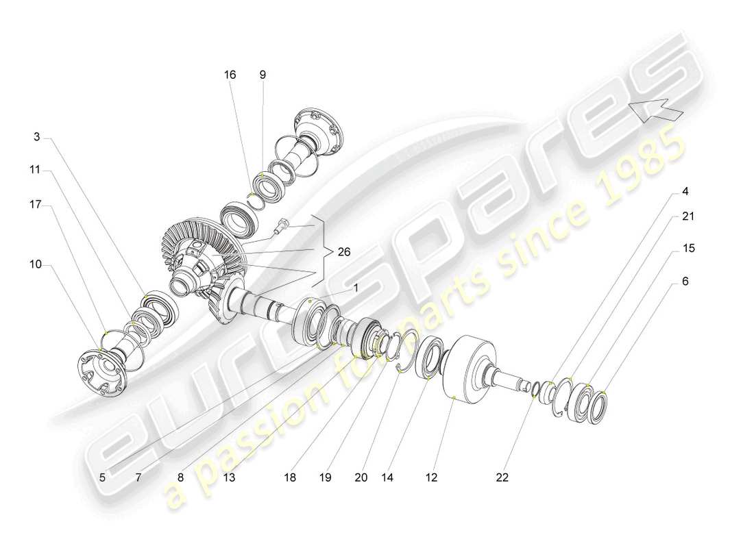 lamborghini superleggera (2008) front axle differential parts diagram