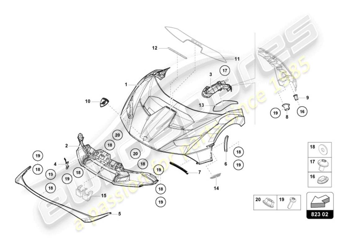 lamborghini sto (2024) bonnet front part diagram