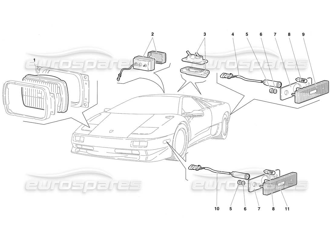 lamborghini diablo sv (1997) lights (valid for canada - march 1997) part diagram