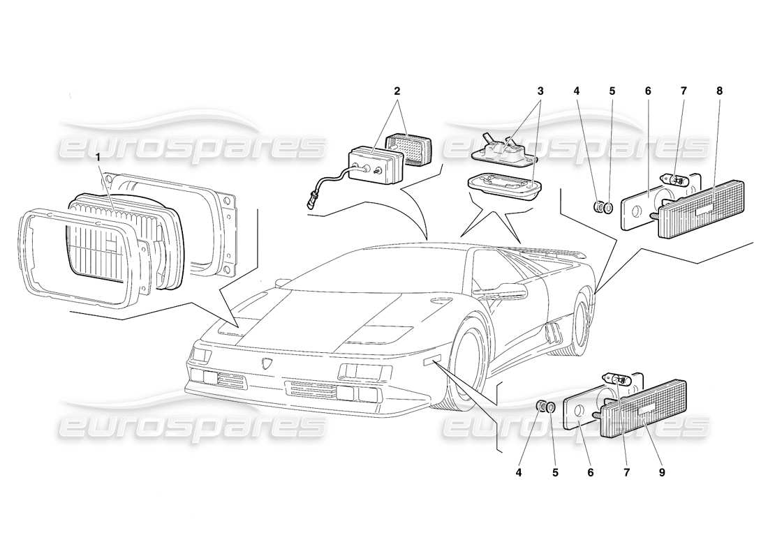 lamborghini diablo se30 (1995) lights (valid for canada - january 1995) part diagram