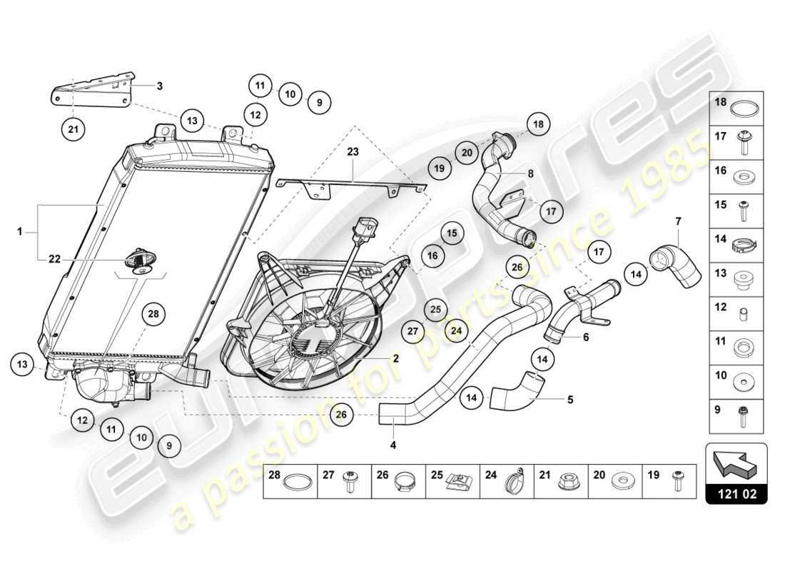 lamborghini lp770-4 svj roadster (2022) cooler for coolant parts diagram