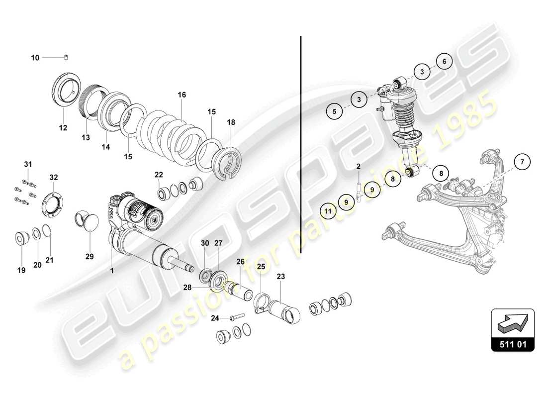 lamborghini super trofeo (2015) rear suspension parts diagram