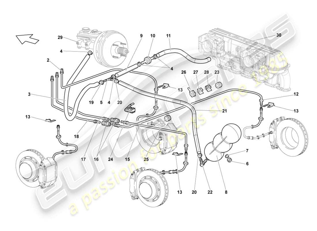 lamborghini lp640 roadster (2009) brake pipe part diagram