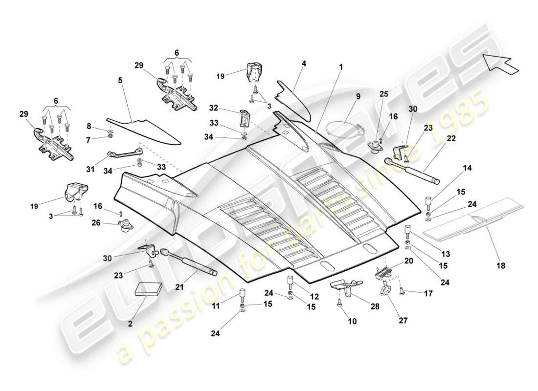 lamborghini lp560-4 spyder fl ii (2014) rear lid parts diagram