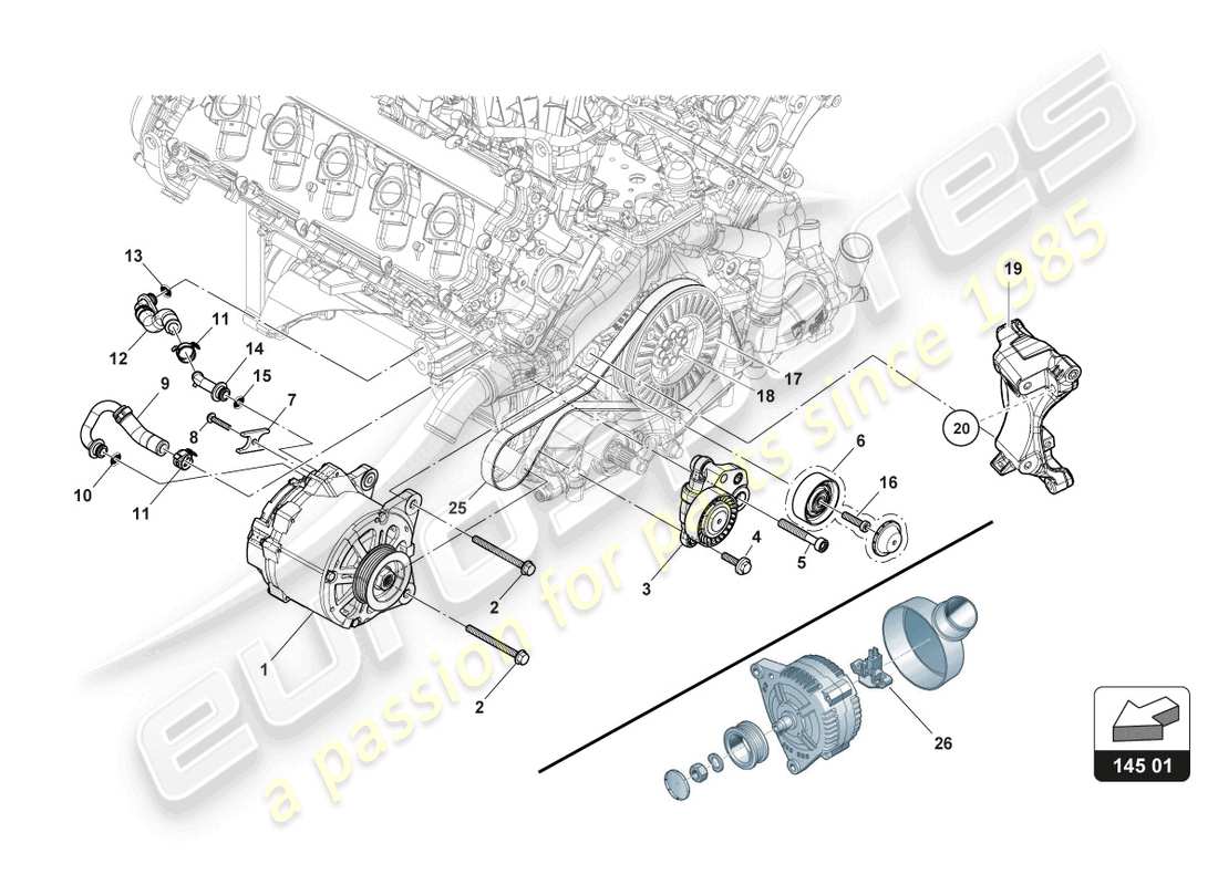 lamborghini super trofeo evo (2018) distribution - alternator part diagram