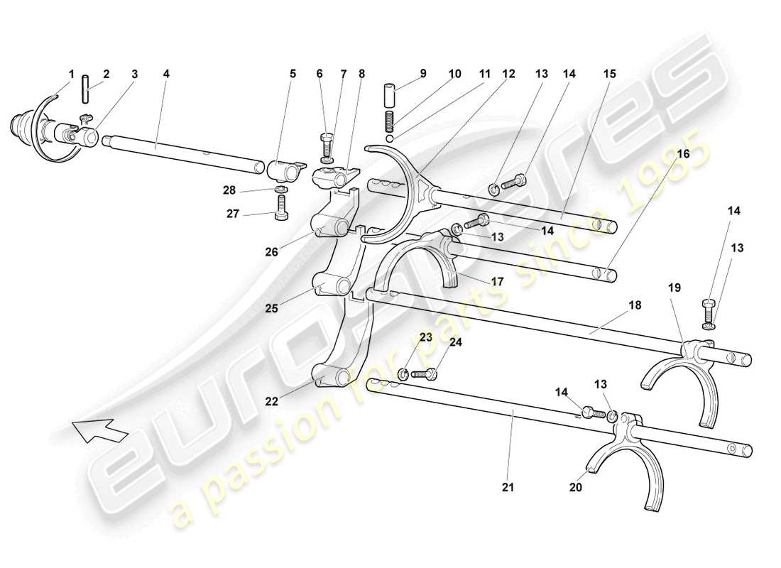 lamborghini lp640 roadster (2007) selector mechanism part diagram