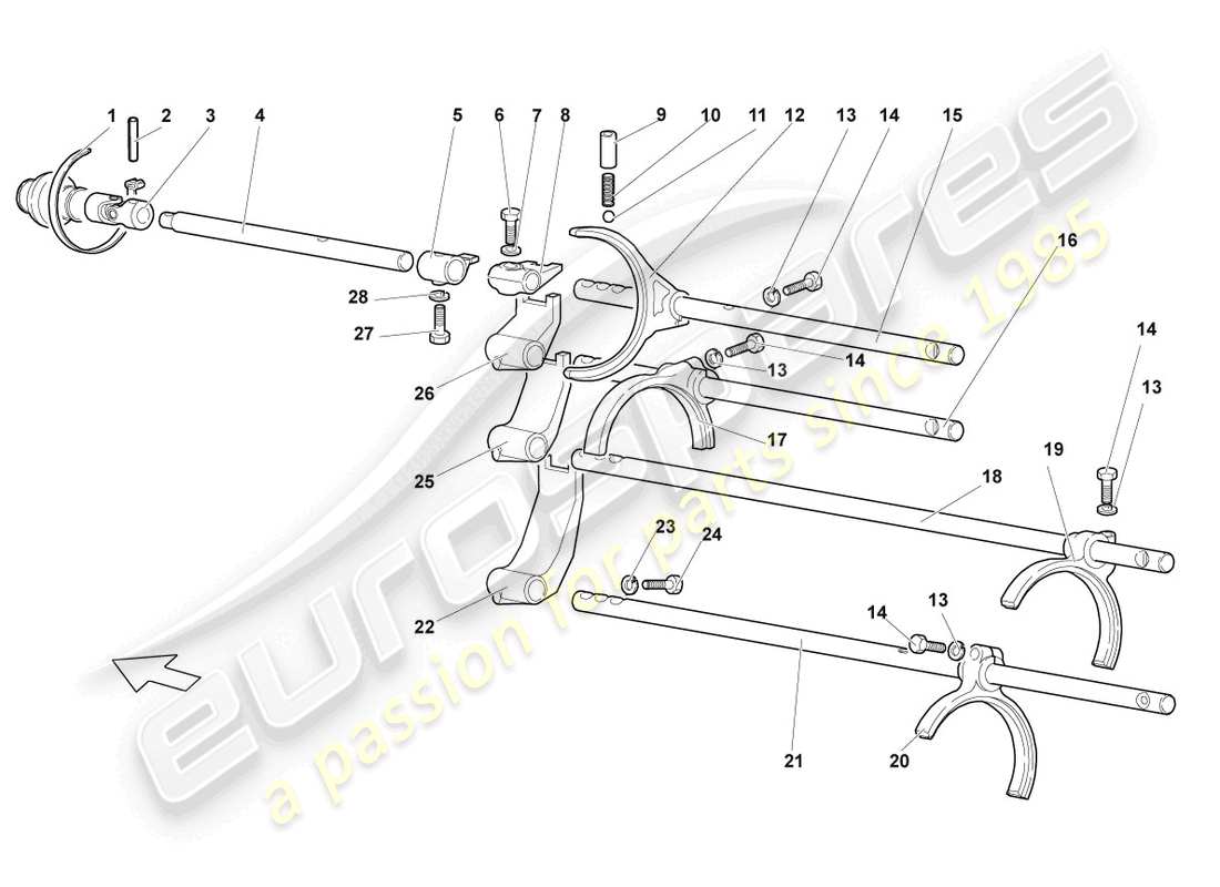 lamborghini lp640 coupe (2010) selector mechanism parts diagram