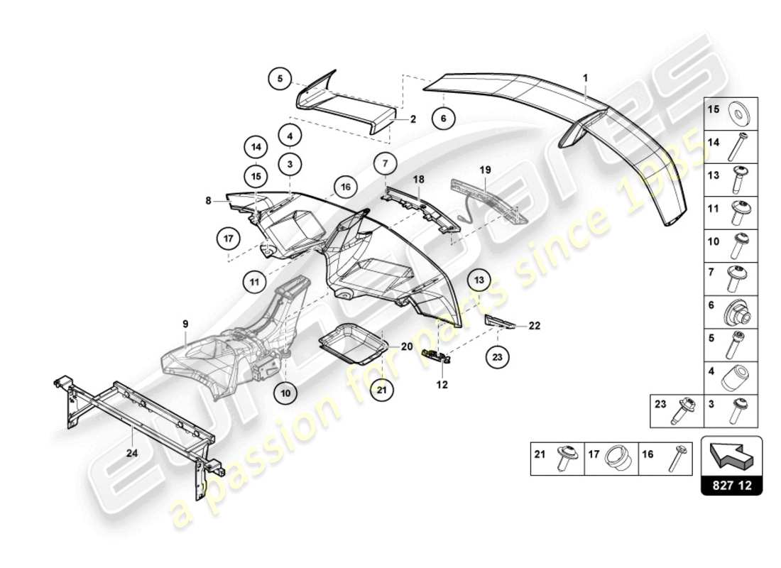 lamborghini lp770-4 svj coupe (2022) rear spoiler part diagram