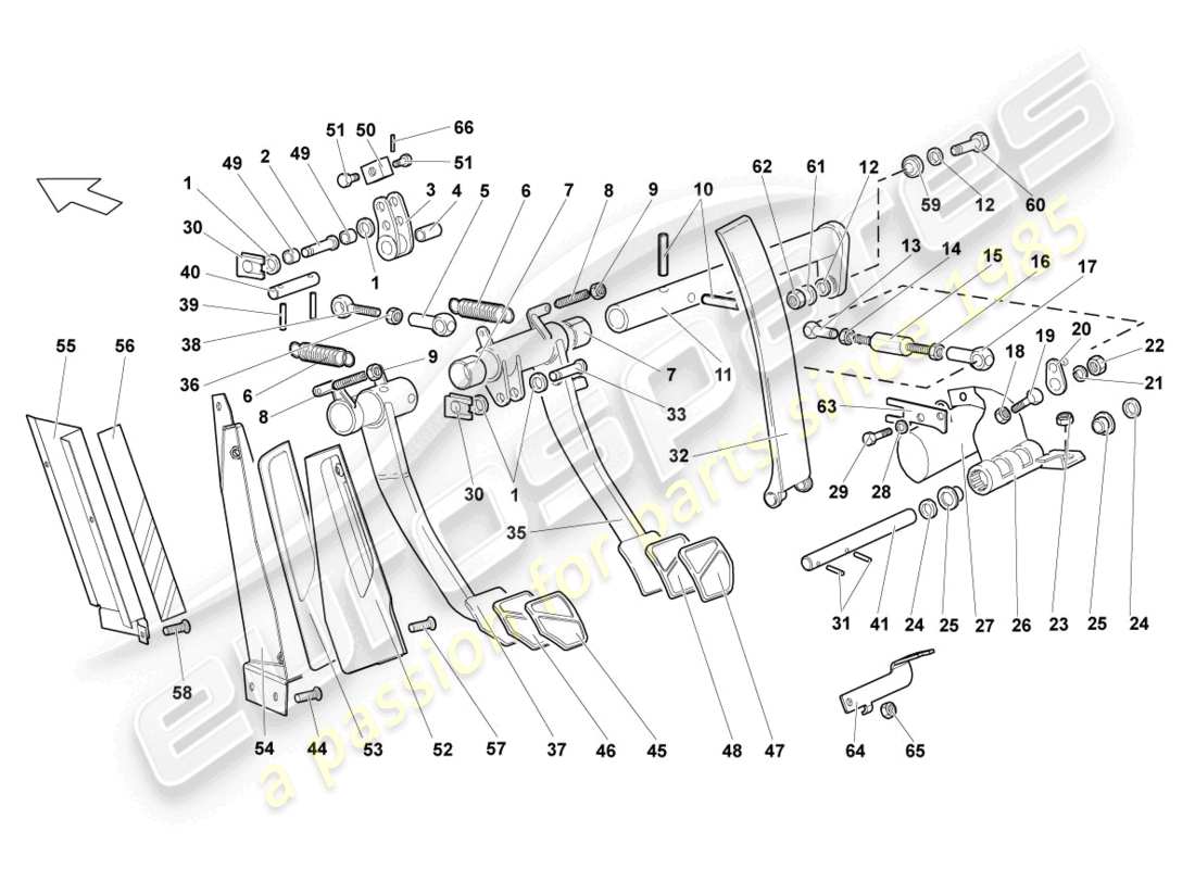 lamborghini lp640 coupe (2009) brake and accel. lever mech. part diagram