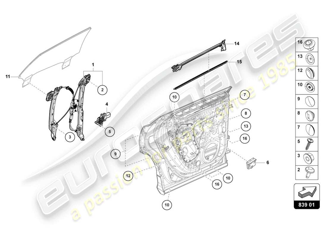 lamborghini urus (2019) window regulator with motor parts diagram