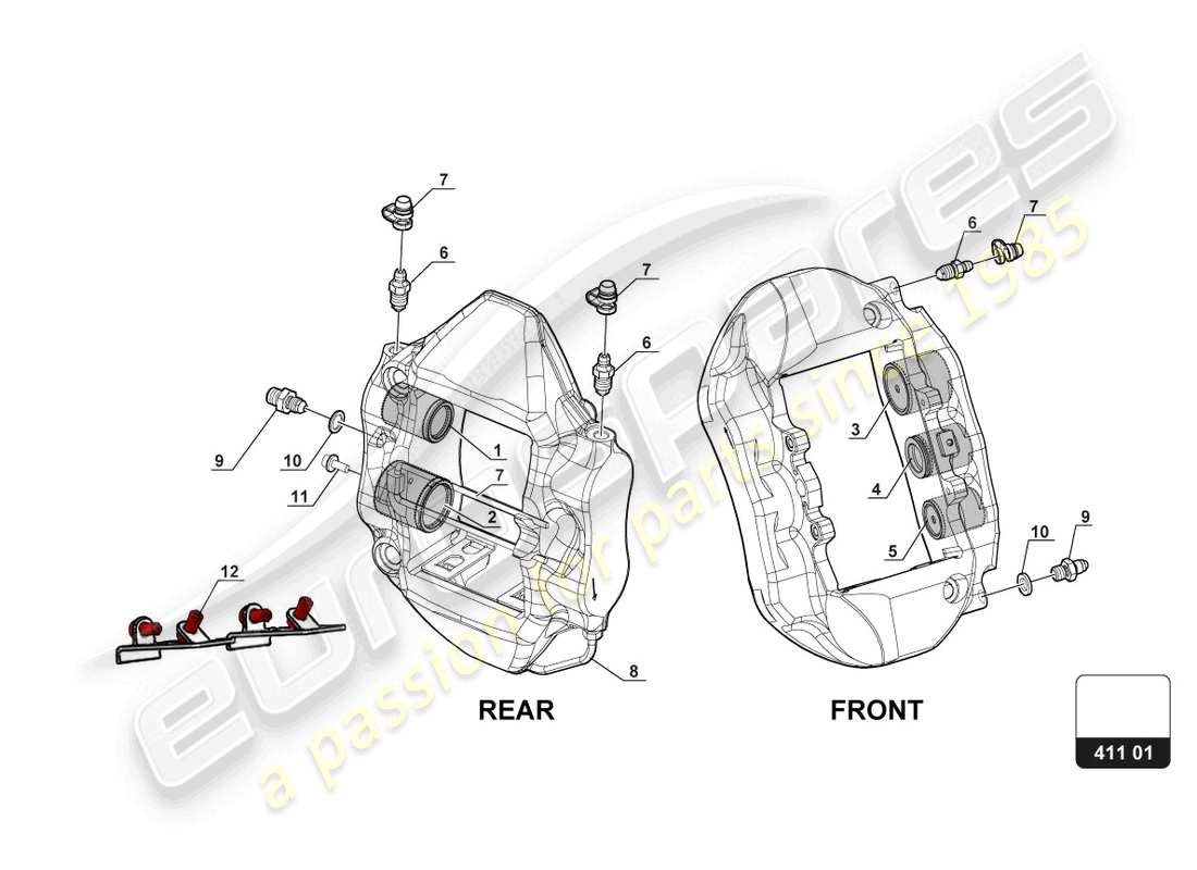 lamborghini super trofeo evo (2018) brake caliper element part diagram